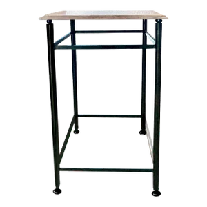 80's Tall Solid Painted Iron Metal Square Side Table With Removable Beveled Marble Top