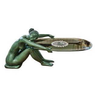 Coffee Table with Bronze Statue of Young Woman For Sale