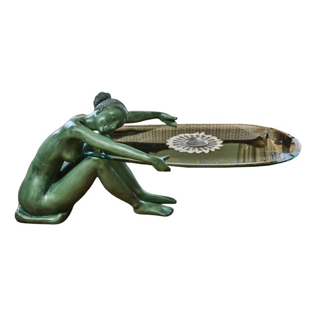 Coffee Table with Bronze Statue of Young Woman For Sale