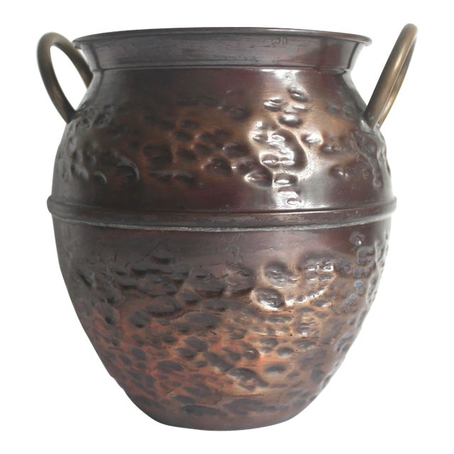 Vintage Hammered Copper Vase Pot or Planter With Brass Handles | Chairish