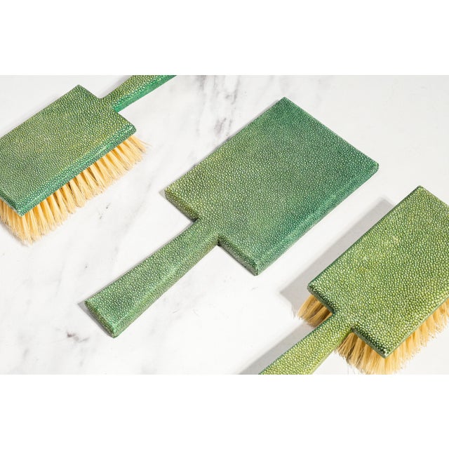 Wood Art Deco Antique Shagreen Dresser Set 5-Piece Vanity Grooming Brush Set For Sale - Image 7 of 18