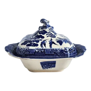 Antique Staffordshire Blue Willow Serving Bowl