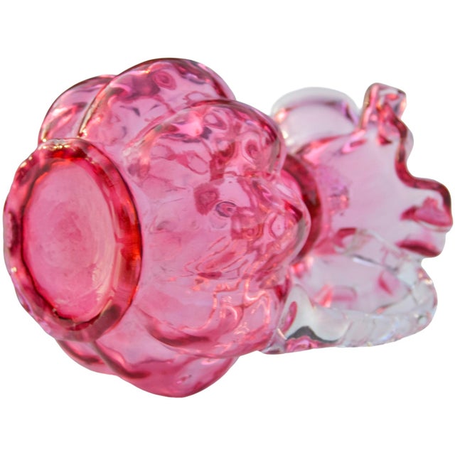 Glass Mid 20th Century Handblown & Ruffled Pink Art-Glass Vase W/ Handle For Sale - Image 7 of 8