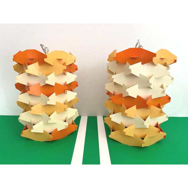 Metal 1960s Danish Modern Pendant Lights by Cosmo - Pair For Sale - Image 7 of 18