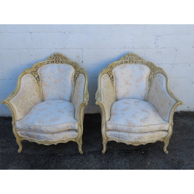French Heavy Carved Side Lounge Den Fireplace Chairs a Pair 6239 For Sale - Image 9 of 15