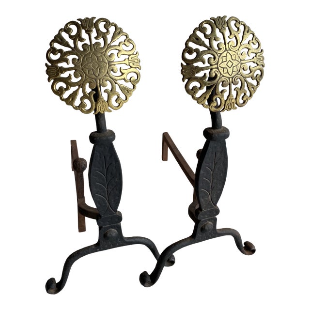 Early 20th Century Fireplace Iron Andirons - a Pair For Sale