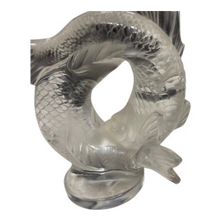 Lalique Double Fish Sculpture For Sale