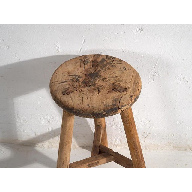 Rustic Antique Wood Stool, 1900 For Sale - Image 3 of 8
