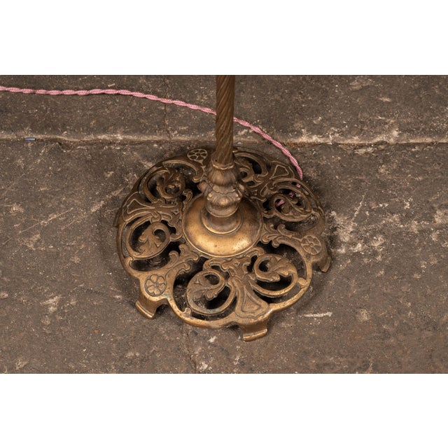 Metal Antique Bronze Floor Lamp With Fringed Shade For Sale - Image 7 of 11