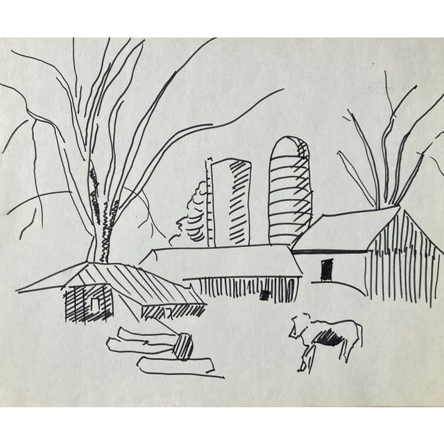 Illustration Frank Wallace Charlotte Vermont Farm Drawing For Sale - Image 3 of 3
