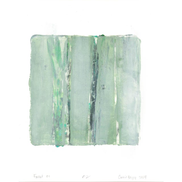 Carrie Bergey Forest 01-02-03, Original Abstract Landscape Paintings by Carrie Bergey, Green Yellow Grey White - Set of 3 For Sale - Image 4 of 4