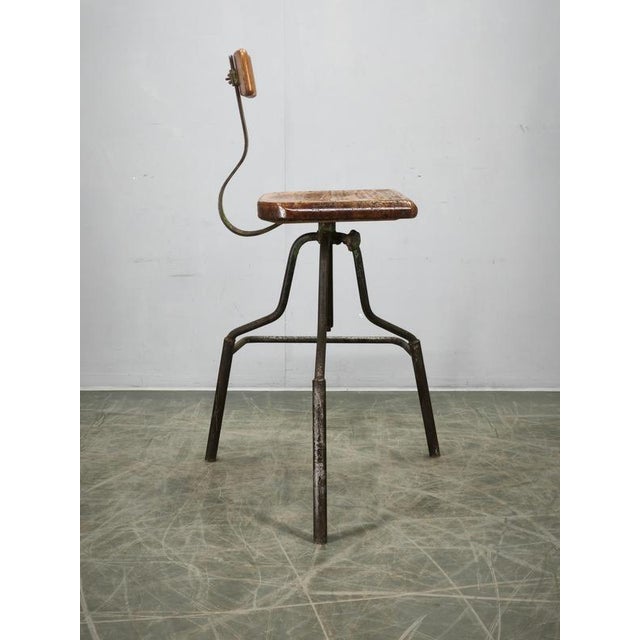 Industrial Height-Adjustable Swivel Workshop Chair, Former Czechoslovakia, 1940s For Sale - Image 10 of 16