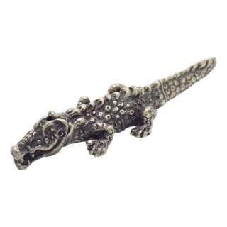 Vintage Italian Handmade Genuine Silver Alligator Figurine, 1970s For Sale