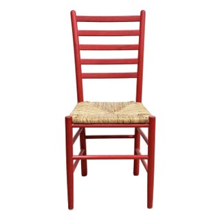 Vintage Rush Seat Red Ladderback Dining Chair For Sale