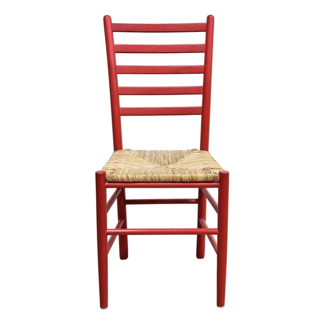 Vintage Rush Seat Red Ladderback Dining Chair For Sale