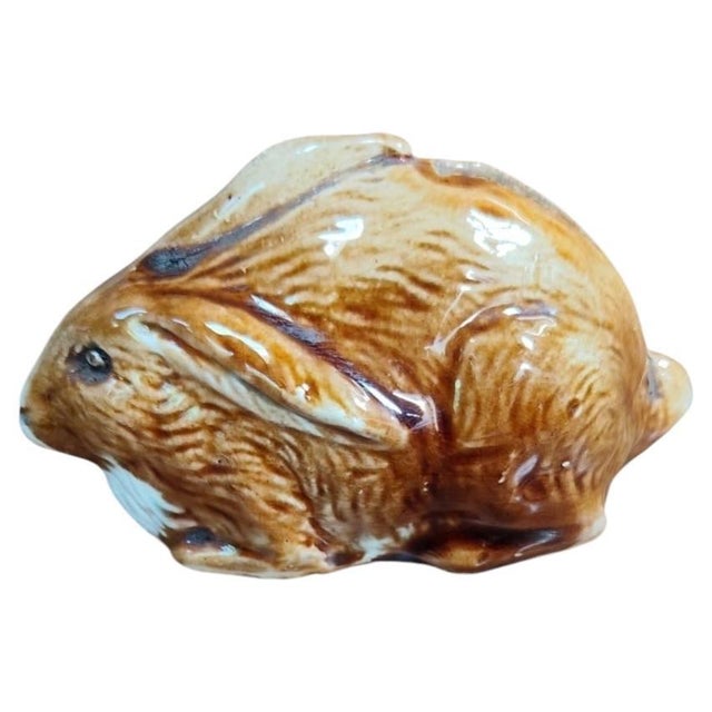 French Majolica Rabbit Money Bank Circa 1900.