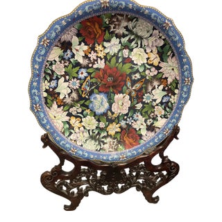 1980s Large Cloisonné Charger With Butterflies For Sale