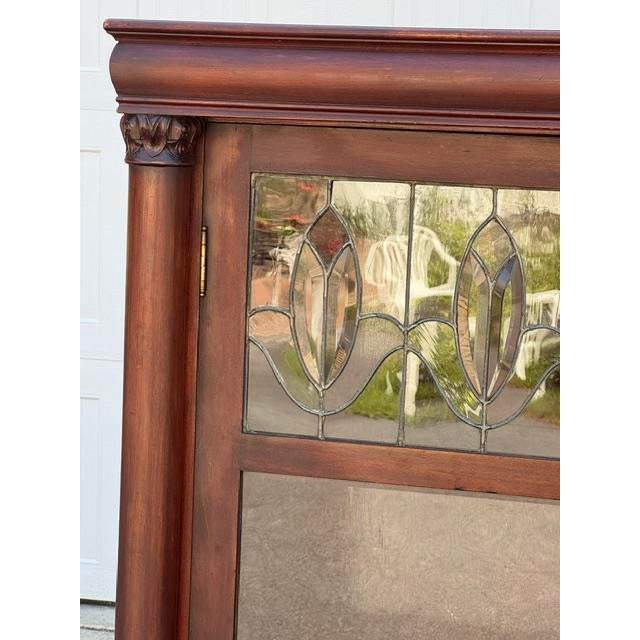 Victorian Antique Larkin 2 Door Mahogany Bookcase With Leaded Glass Doors For Sale - Image 3 of 18