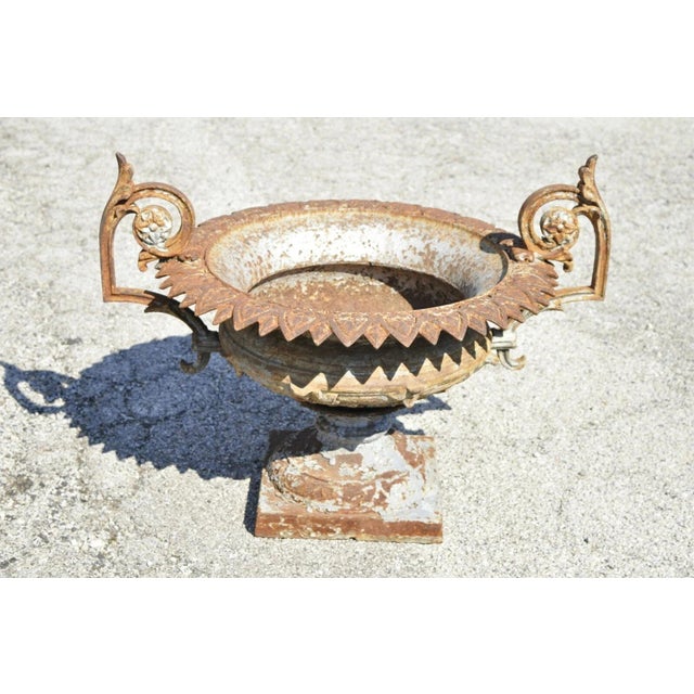 Antique J.W. Fiske attr. French Cast Iron Urn Garden Planter with Twin Handles Details: Original weathered/distressed...