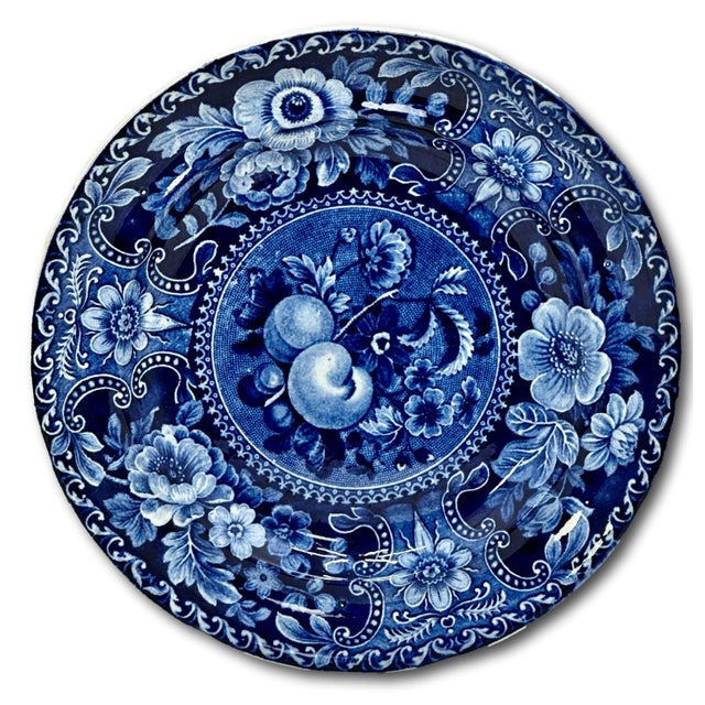 Stunning & Rare Antique Original Set of 3 Dark Flow Blue English Staffordshire 10 Inch Dinner Plates Circa 1830s For Sale - Image 4 of 18