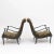 Pair of arm chairs by Ezio Longhi with elegant dark stained wood frames and newly covered dark green seats.