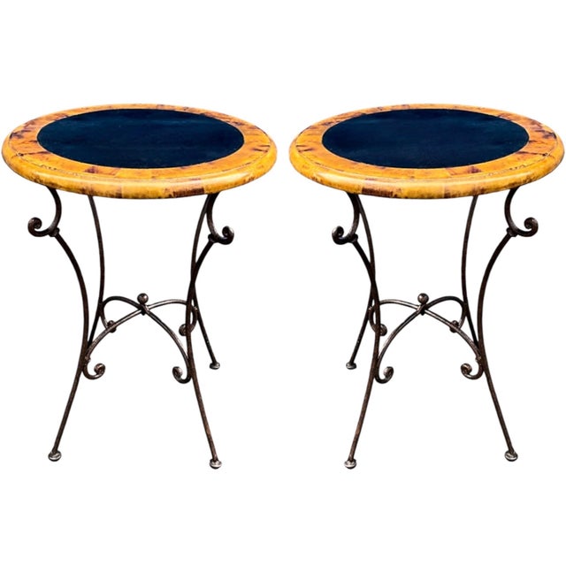 Maitland - Smith Regency Style Maitland-Smith Penshell Faux Tortoise Side Tables Iron Bases - S/2 For Sale - Image 4 of 4