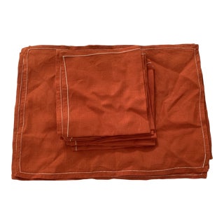 Vintage 1950s Orange Linen Napkins and Placements for 8 - 16 Piece set For Sale