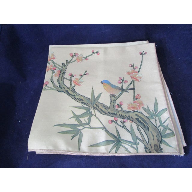 Vintage Little Bluebird Among the Cherry Blossoms With Bamboo Accent Dinner Napkins- Set of 4 For Sale In Phoenix - Image 6 of 11