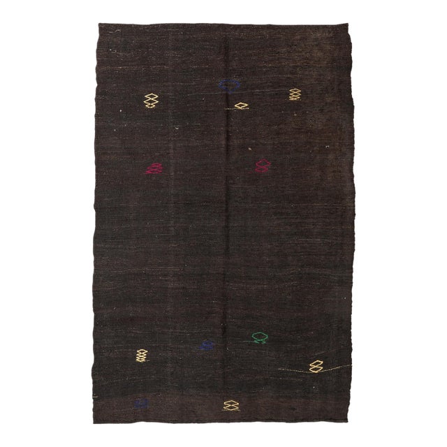 Dark Brown Vintage Kilim Rug - 5`5″ X 8`8″ For Sale