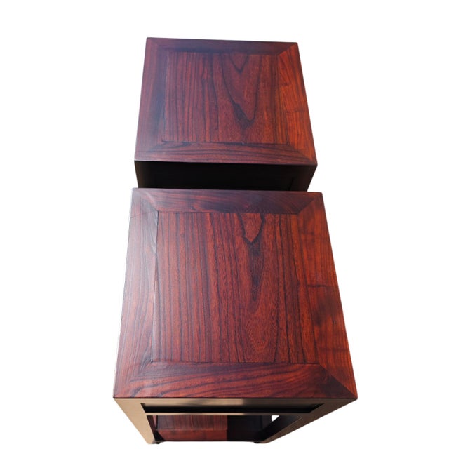 Wood Pair of Asian Accent Tables or Night Stand With Drawer For Sale - Image 7 of 7