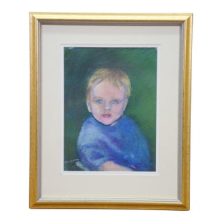 Vintage Original Pastel Portrait Painting of a Young Boy 17" For Sale