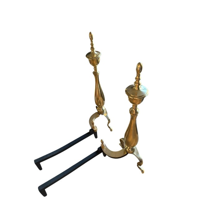 Art Deco Restored Chippendale Brass Andirons- A Pair For Sale - Image 3 of 9