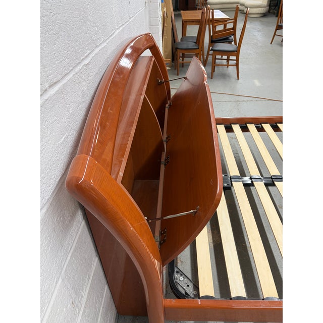 1990s Beautiful Modern Lacquered Cherry Platform Bed With Storage Headboard For Sale - Image 9 of 15