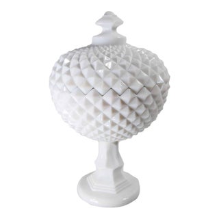 20th Century Sculptural White Milk Glass Covered Compote by Westmoreland For Sale