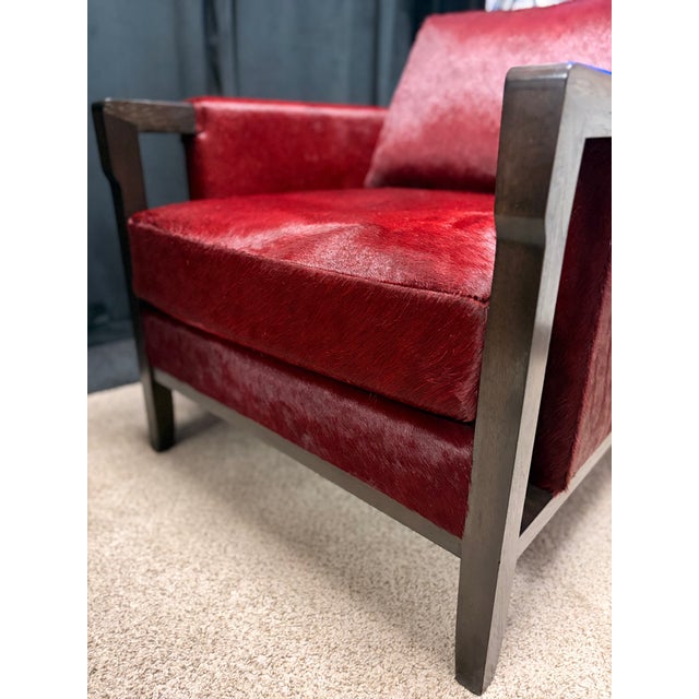 Authentic HOLLY HUNT Vienna Lounge Chair, item no. VIE0-CH, custom upholstered in a rich burgundy/cabernet mohair with a...