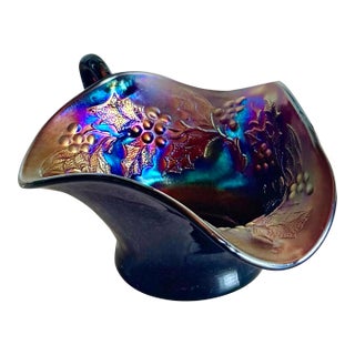 Antique Dugan Amethyst Holly Berry Carnival Glass Gravy Boat For Sale