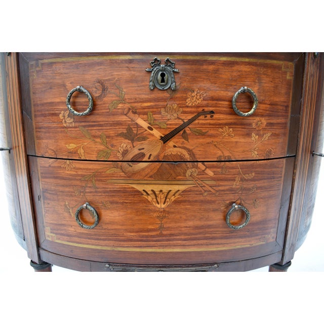 French 19th Century Marquetry Demi-Lune Server Commode, Specimen Marble Top For Sale - Image 13 of 17