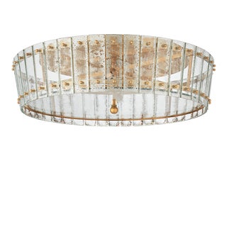 Carrier & Company for Visual Comfort Signature Cadence Large Single-Tier Flush Mount in Hand-Rubbed Antique Brass with Antique Mirror For Sale
