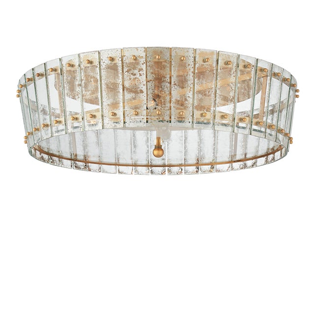 Carrier & Company for Visual Comfort Signature Cadence Large Single-Tier Flush Mount in Hand-Rubbed Antique Brass with Antique Mirror For Sale