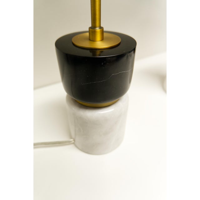 Metal Contemporary Black & White Stone Table Lamps With Brass Finish Fittings a Pair For Sale - Image 7 of 8
