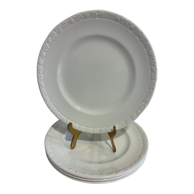 Vintage Wedgwood Salad Plates Set of 4, Embossed Floral Rim, England For Sale