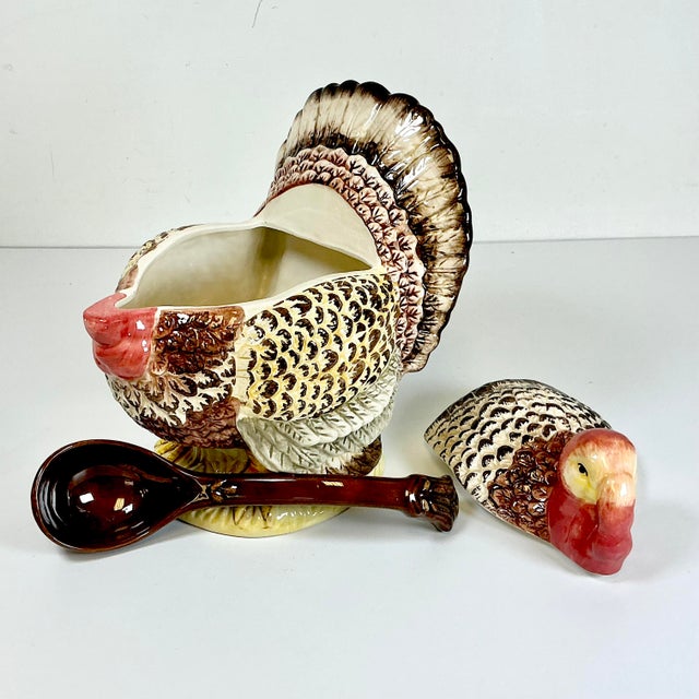1970s Vintage Americana Boho Chic Arts & Crafts Turkey Soup Tureen With Ladle For Sale - Image 12 of 18