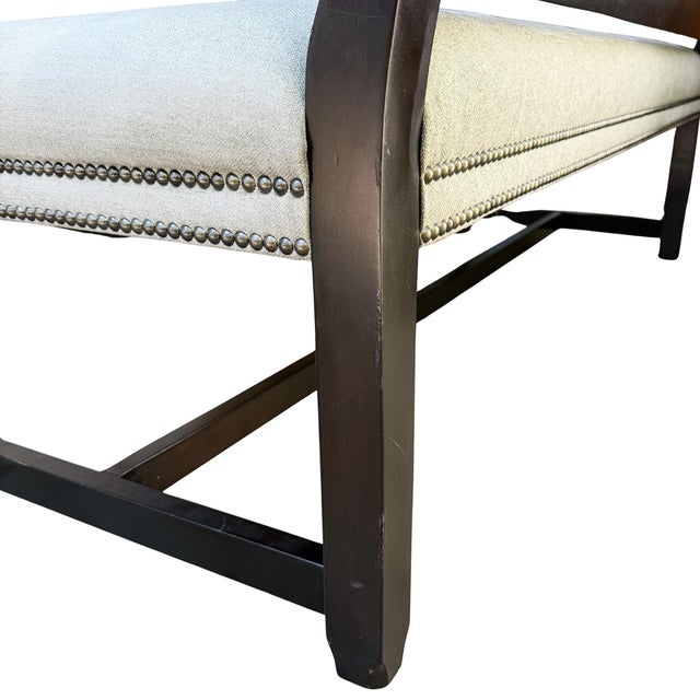 1980s French Provincial Style Ebonized & Caned High-Back Bench With Nailhead Trim For Sale - Image 15 of 18