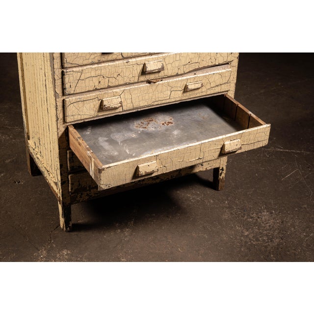 Early 20th Century Chippy Painted Industrial Cabinet For Sale - Image 11 of 14
