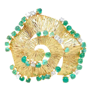 Vintage Andrew Grima Attributed 18 Karat Gold, Emerald, & Diamond Modernist Brooch