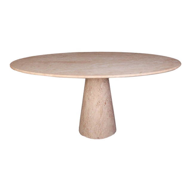 Solitary Coné Travertine Oval Dining Table 55" For Sale