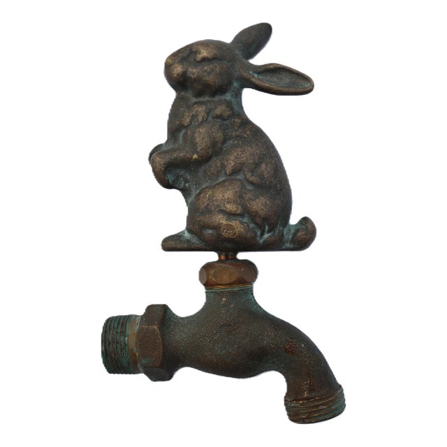 Vintage Natural Patinated Bronze and Brass Rabbit Garden Water Spigot For Sale