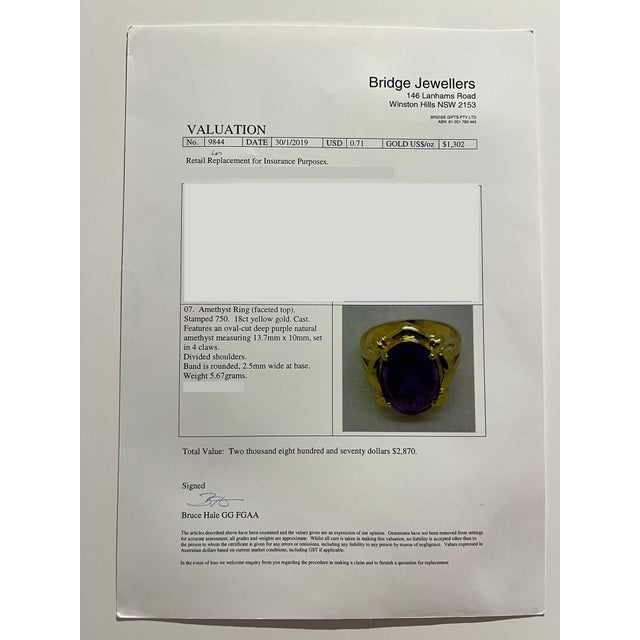 18ct Yellow Gold Amethyst Ring 6.70ct 5.67g, Size 7 For Sale - Image 6 of 6