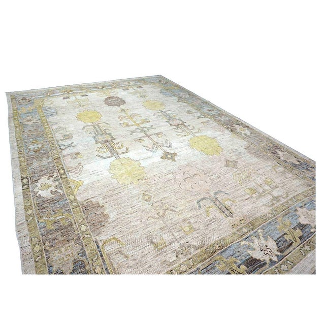 21st Century Turkish Oushak Wool 10x13 Ivory, Slate & Yellow Handmade Area Rug #1144125 For Sale - Image 9 of 15