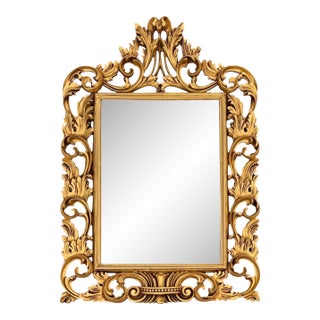 Gold Wall Mirror With Carved Frame In Rococo Style For Sale